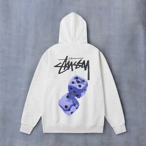 Stussy Gray Hoodie with Blue Dice Graphic